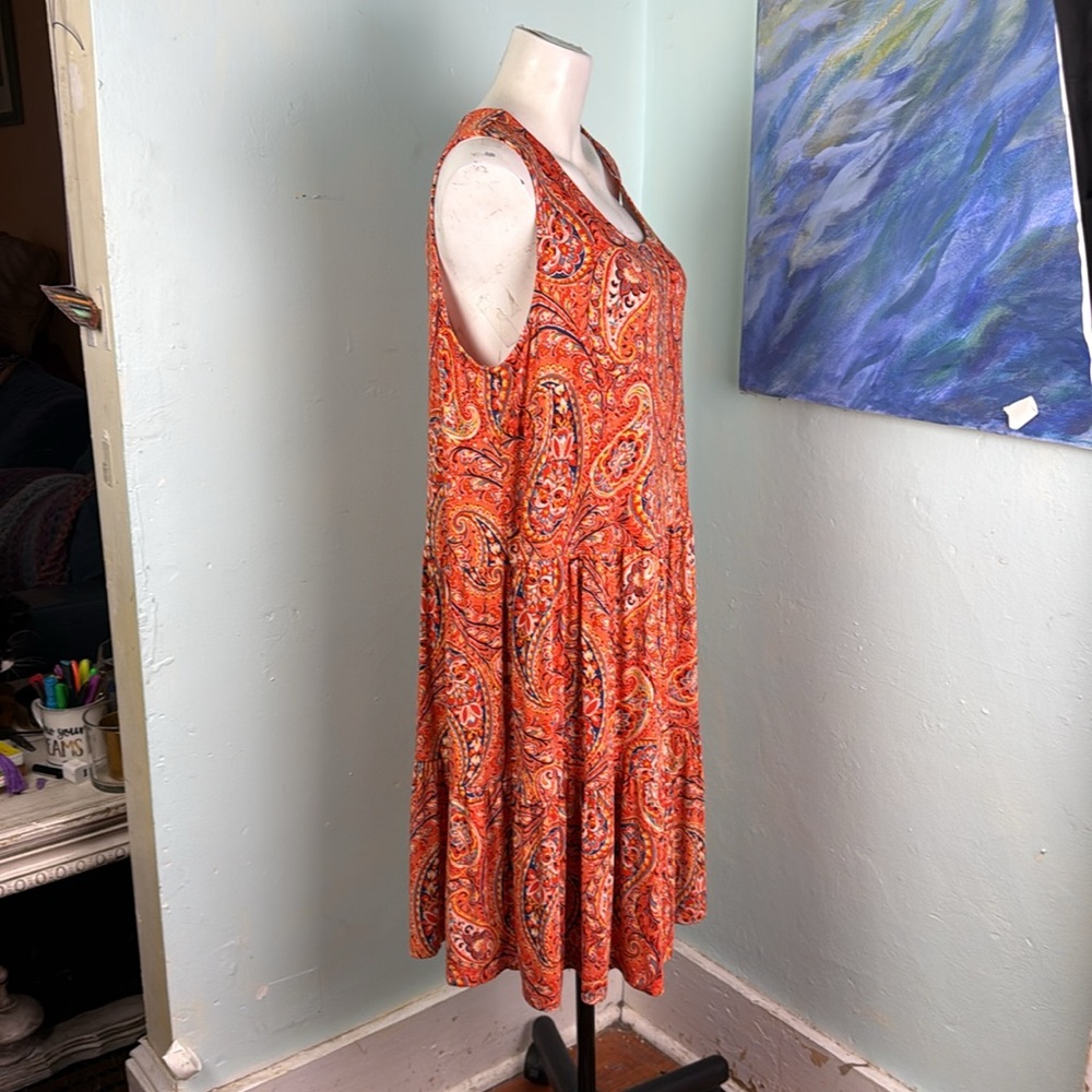 PLUS SIZE Sigrid Olsen Summer Paisley stetch dress sleeveless ruffle tiered 1X - Picture 6 of 10